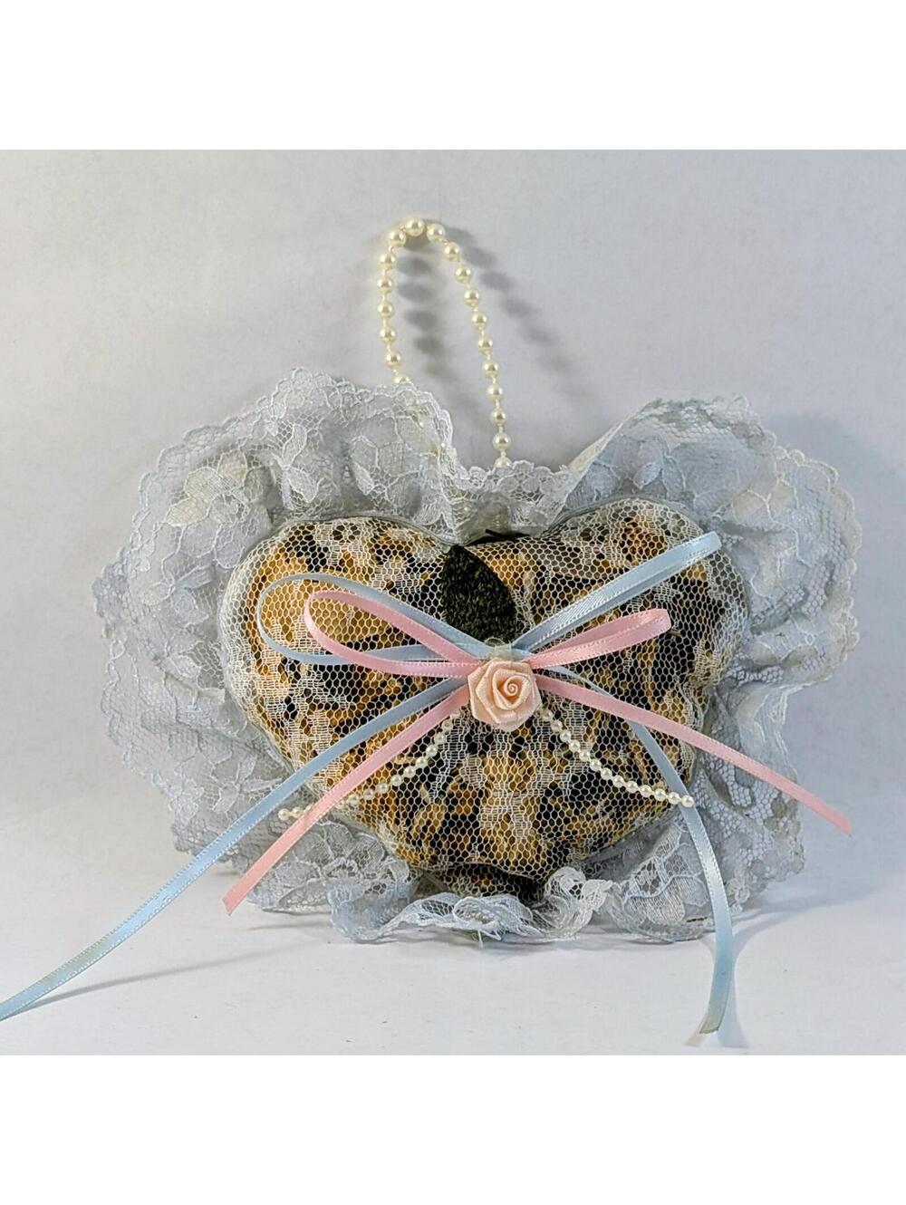 Heart-Shaped Decorative Potpurri with Lace and Ribbon